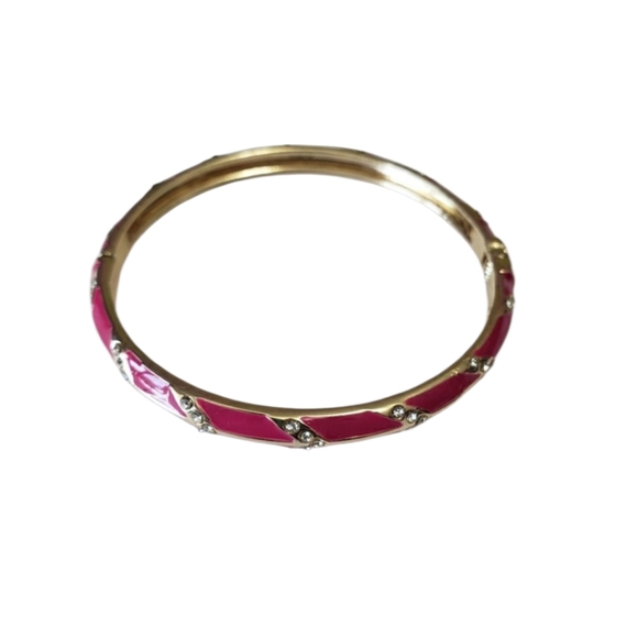 Jewelry - Enamel pink and Rhinestone, hinged Clamper bangle bracelet